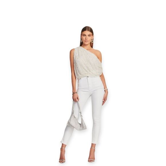 Retrofête Myles White Sequin Cowl Neck Sleeveless Top Women’s Size XS - Picture 1 of 16
